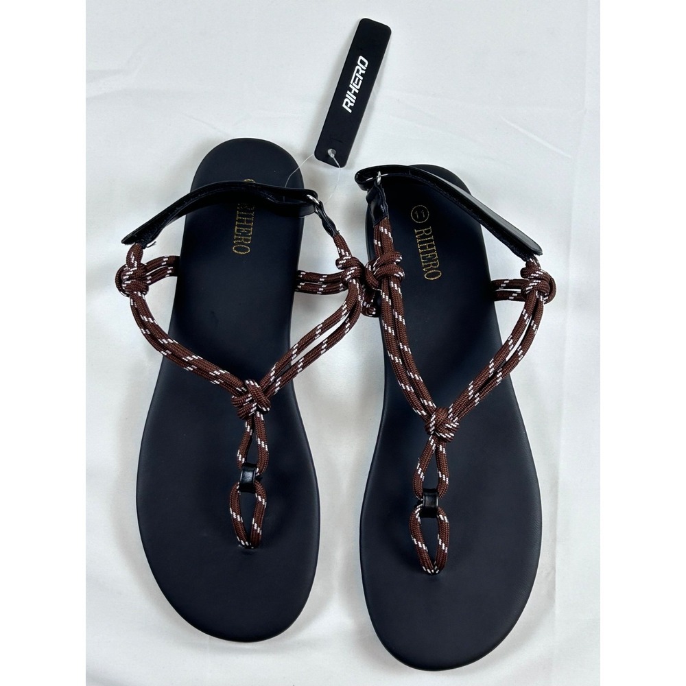 Rihero Rope Thong Sandals Women Sz 11 Ankle Strap Slip On Comfortable Beach Flat